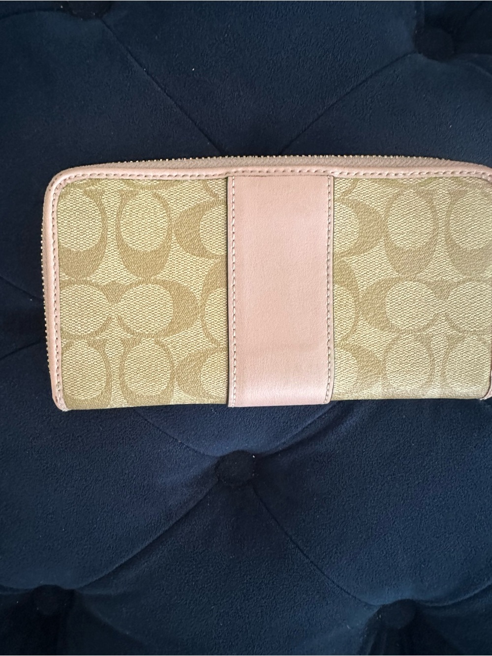 Coach Tan Signature Canvas Wallet with Pink Trim - Picture 8 of 10